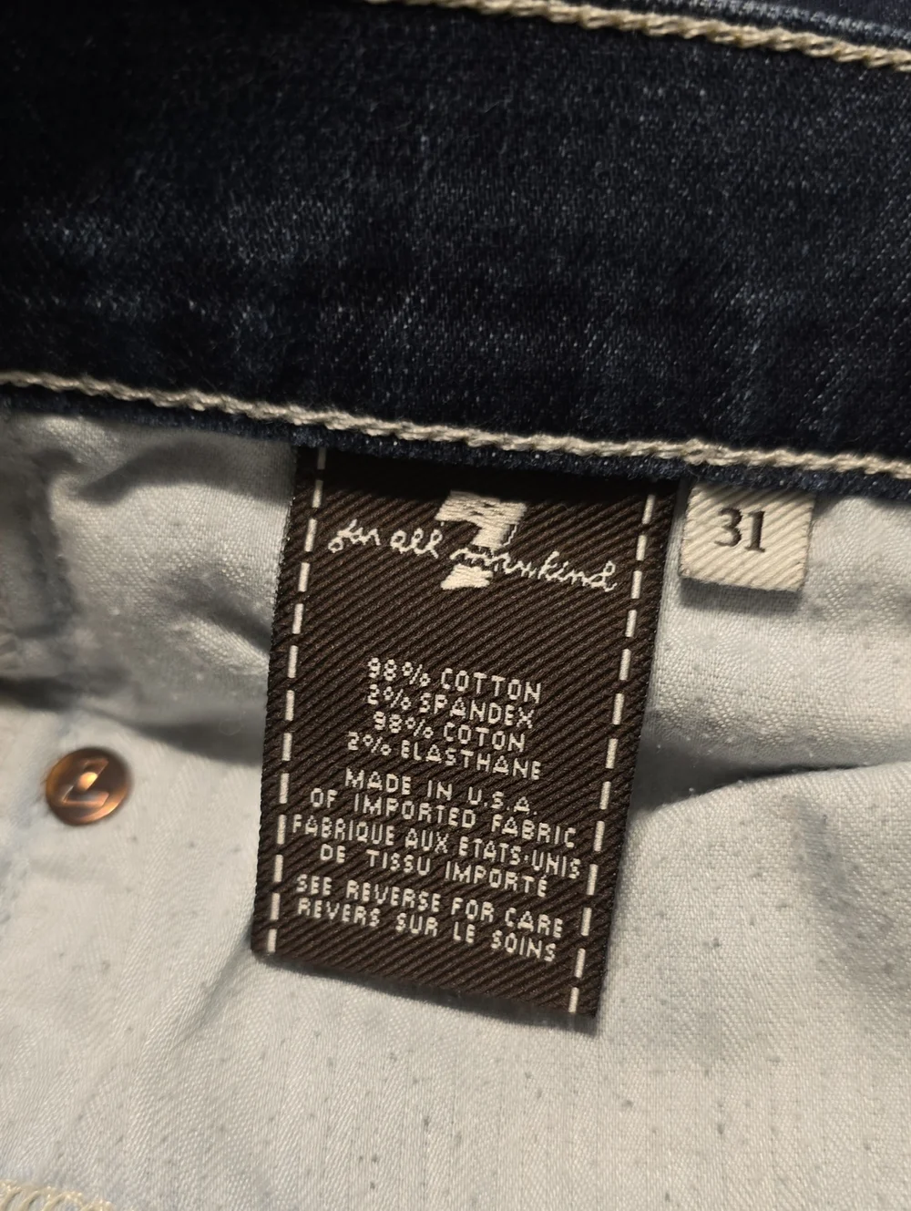 7 For All Mankind Short Inseam Dojo Slim Illusion Jeans Womens 31x30 Blue M-Wash